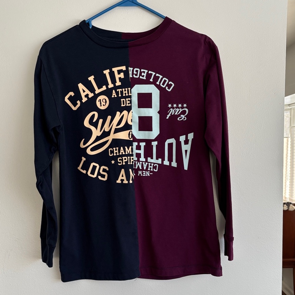 BP Two-Tone Graphic Long Sleeve Shirt - Navy and Maroon XS